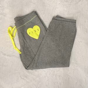 PINK Victoria’s Secret Gray Neon Heart Sweatpants Small